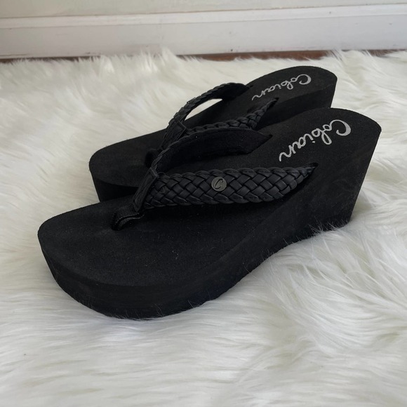 Cobian Shoes - Cobian Y2K Flip Flop Black Platform Heels (9)